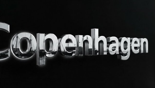 Reflective 3D Text - Copenhagen Logo Design, Modern Typographic Brand Identity, Sleek Urban Cityscape Typography