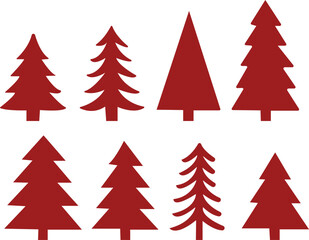 Fototapeta premium Christmas tree icon set .houettes in black color. Vintage vector icons isolated on white background. Silhouettes of christmas trees with a stars at the top. Big set for decoration.