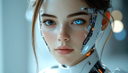 Close-up of a human-like figure with mechanical elements