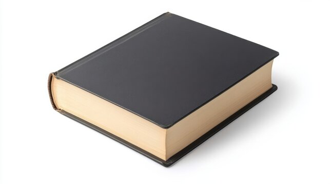 Closed Black Book on White Background.