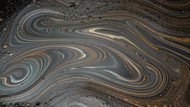 Abstract swirling liquid texture with marble fluid patterns and golden particles. Dynamic organic flow background, luxury artistic motion design, dark aesthetic surface, cinematic abstract visual, mod