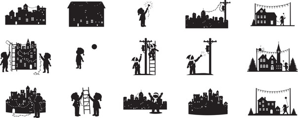 Obraz premium Christmas lights decoration silhouettes Vector