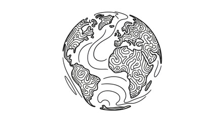Fototapeta premium An illustration of a globe with swirly, topographical-like lines, with a black and white theme
