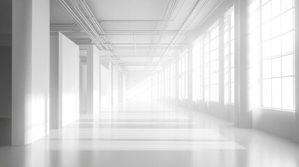 Fototapeta premium Bright White Industrial Interior Space.