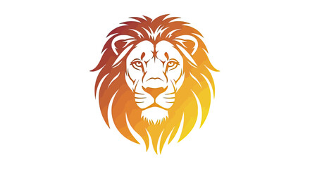 A majestic lion head graphic with vibrant orange to yellow gradient, on white