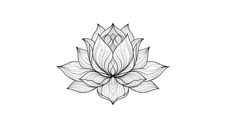A detailed ink drawing of a lotus flower, intricate petals and shading, isolated on white