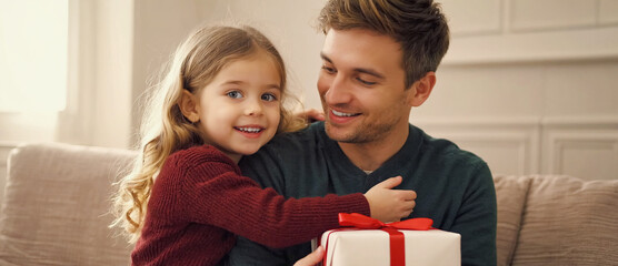 Daddy's Little Bundle of Joy: A heartwarming moment captured between a doting dad and his precious daughter, presenting a gift, filled with affection and creating an everlasting memory.