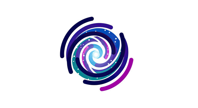 Abstract, spiraling shape with blue, purple, and white gradients, reminiscent of a galaxy