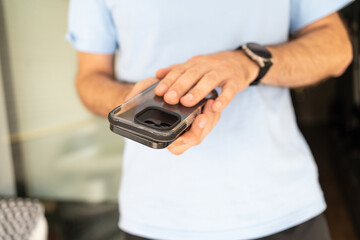 Protective shockproof case for mobile phone.