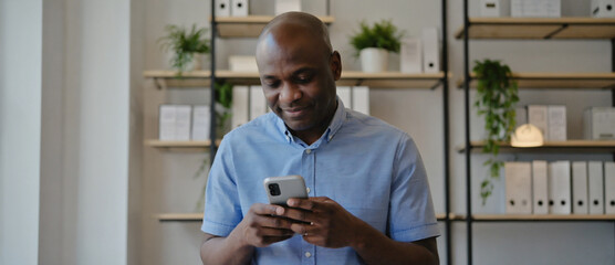 Modern Communication: An individual engrossed in the digital realm, his focus riveted to his handheld device. The contemporary setting subtly underscores the ubiquity of modern communication.