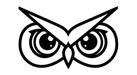 A stylized black and white illustration of an owl's intense, focused gaze