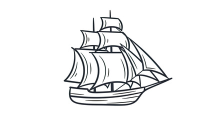 Vector image of a sailboat in black outline on white background