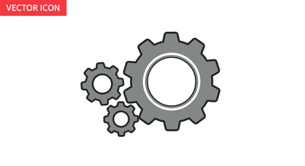 Simple vector illustration of interlocking gears, shaded, three in total, on a white background