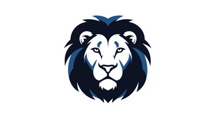 A stylized lion's head with a blue and black mane, centered on a white background