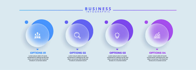 Design template for infographic labels with icons and 4 options or steps. Suitable for process diagrams, presentations, workflow layouts, banners, flow charts, and infographics.