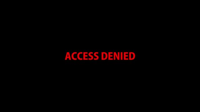 Video animation access denied text red rubber stamp attention icon animation hacked privacy data being hacked. Rubber Stamp “Access Denied” on Black — Detergency security symbol on black background .