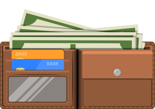 wallet card and cash.