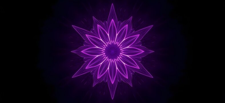 Symmetrical abstract purple geometric fractal design on black background - Powered by Adobe