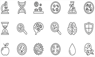 A versatile collection of 15 science and biology line icons for medical research and laboratory concepts, vector eps file