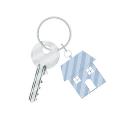 Metal key with keychain house