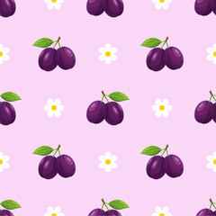 Seamless pattern with ripe, juicy plums. Fruit pattern. Can be used for wallpaper, pattern fills, web page background, surface textures