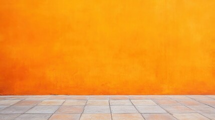 Fototapeta premium Orange Wall with Tile Floor Background.