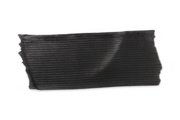Black gaffer tape strip with ribbed texture, torn edges, providing a strong adhesive element on transparent background