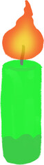 Naklejka premium Green Pillar Candle with Flame – Hand-Drawn Cozy Decorative Illustration