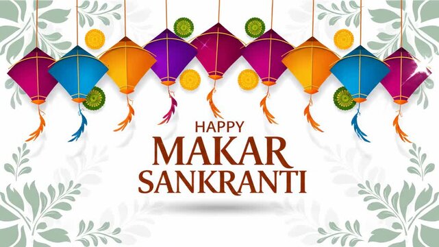 Colorful Kites Animation 4k Celebrate Makar Sankranti with Festive Decorations and Traditional Cultural Elements
