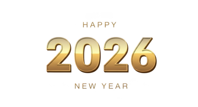 Happy 2026 new year elegant golden 3d text design for celebration banner