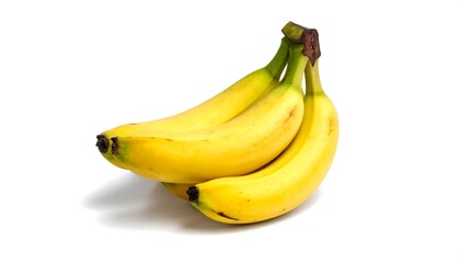 Bunch of Ripe Yellow Bananas on White Background, Healthy Fruit.