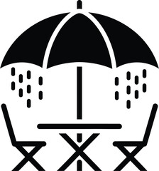 Outdoor dining under umbrella in rain vector icon weather protection eps silhouette
