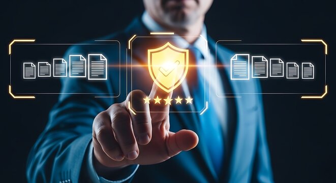 businessman pressing a virtual button