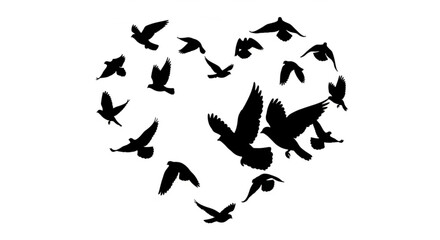 Naklejka premium Flock of Love Birds Silhouette Illustration – Romantic Vector Design on White Background