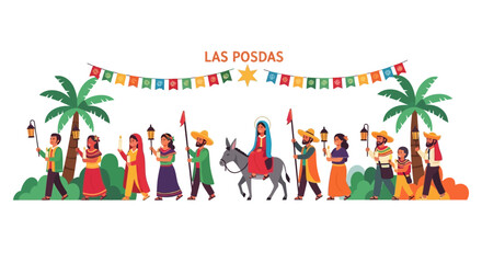 Las Posadas A Colorful Illustration of a Traditional Mexican Christmas Celebration