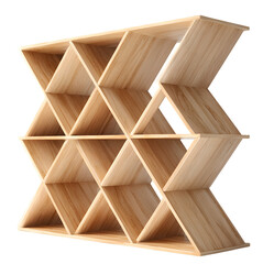 Large geometric wooden shelving unit isolated on transparent background