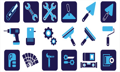 Comprehensive Vector Illustration of Essential Tools for Home Improvement, Construction, Repair, and DIY Projects. A Wide Range of Equipment for Handyman Tasks and Professional Trades