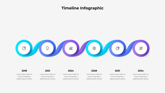 Colorful Gradient Ribbon Timeline Vector. Spiral Infographic for Business Planning, Growth, and Creative Process Visualization