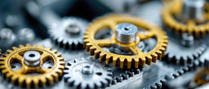 Close-Up of Interlocking Industrial Gears in Motion Revealing Engineering Precision and Mechanical Innovation