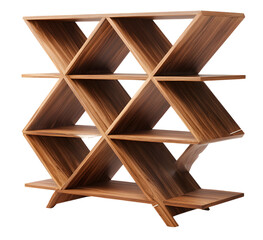 Modern geometric wooden wine rack isolated on transparent background