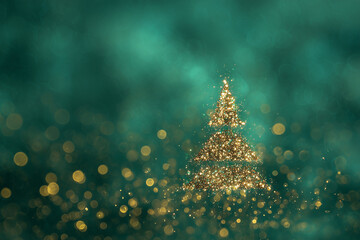 Golden Christmas tree on a green background