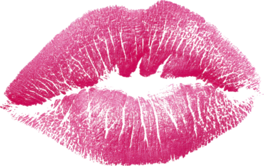 Pink lipstick kiss print, sensual makeup, romantic and bold, isolated on transparency background