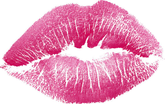 Pink lipstick kiss print, sensual makeup, romantic and bold, isolated on transparency background - Powered by Adobe