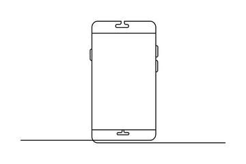 Minimalist vector illustration of a smartphone with wifi and signal waves drawn in one continuous line. Perfect for technology, communication, and digital network concepts