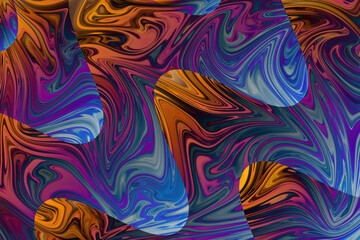 dark vibrant liquid marble swirl texture with abstract overlapping shapes. orange, blue, purple noise grainy effect.