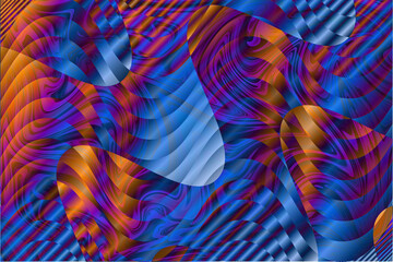 vibrant psychedelic liquid marble texture with orange, blue, purple swirls. layered geometric shapes and grainy noise effect.