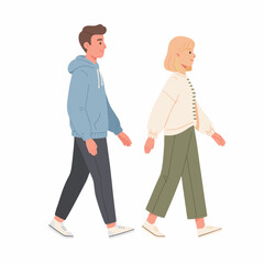 Elderly Couple Walking in Autumn Nature with Warm Earthy Tones Vector Illustration