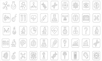 Collection of science and research outline icons for medical, laboratory, and scientific concepts