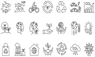 Collection of Environmental Conservation Icons Sustainable Living, Eco-Friendly Practices, and Green Initiatives