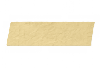 Wrinkled beige masking tape strip with rough edges, creating a sticky note label texture on transparent background